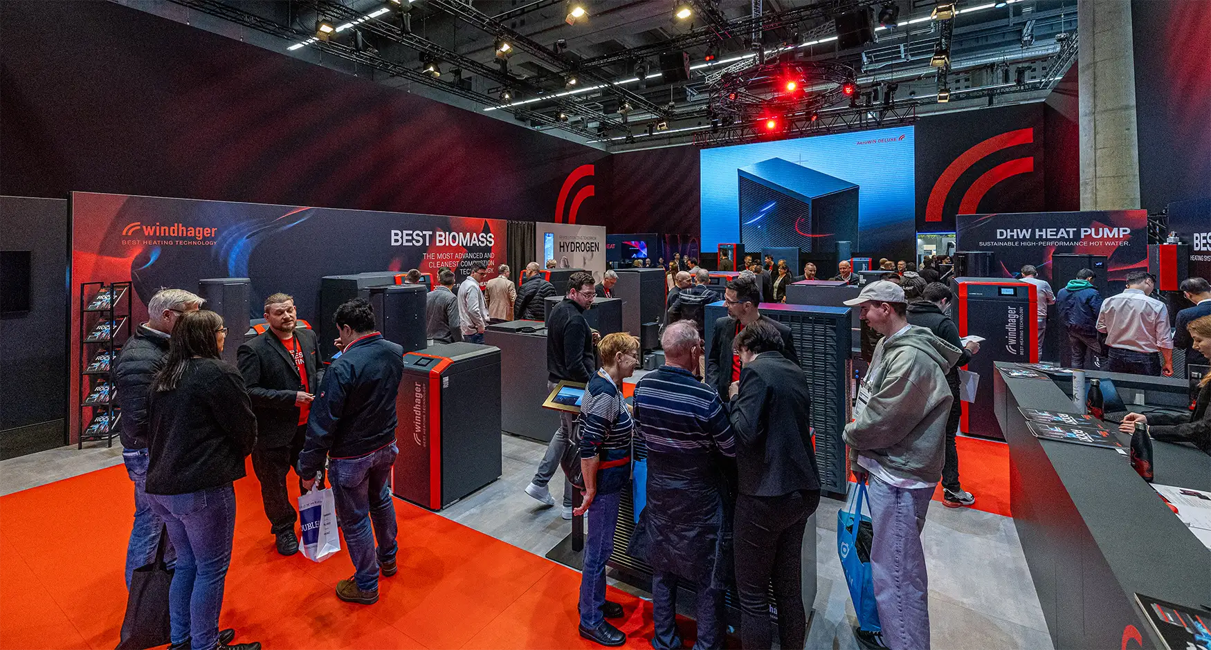 Visitors looking at the range of Windhager heating products at the 2025 ISH show in Frankfurt