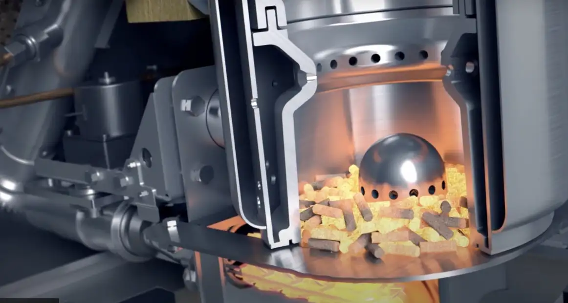 BioWIN 2 Touch cut through illustration of burner bowl with burning pellets